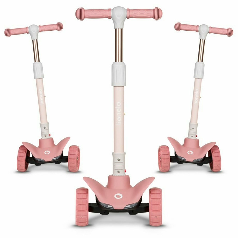 Lionelo - Trotineta Timy, Copii, Pliabila, Pana la 50 Kg, Cu design ergonomic, Cu lumini LED, 26,5 x 60 x 64-76 cm, 3 ani+, Roz