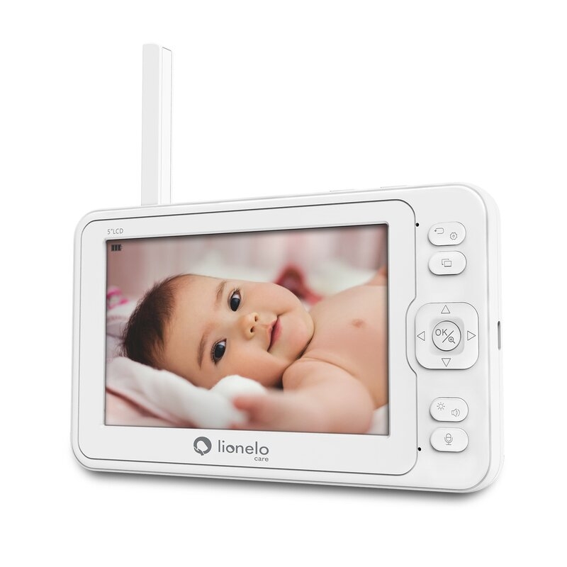 Lionelo - Videofon Babyline 8.3, Cu termometru, Cu melodii, Comunicare in 2 sensuri, Rotire 360 grade, Alb