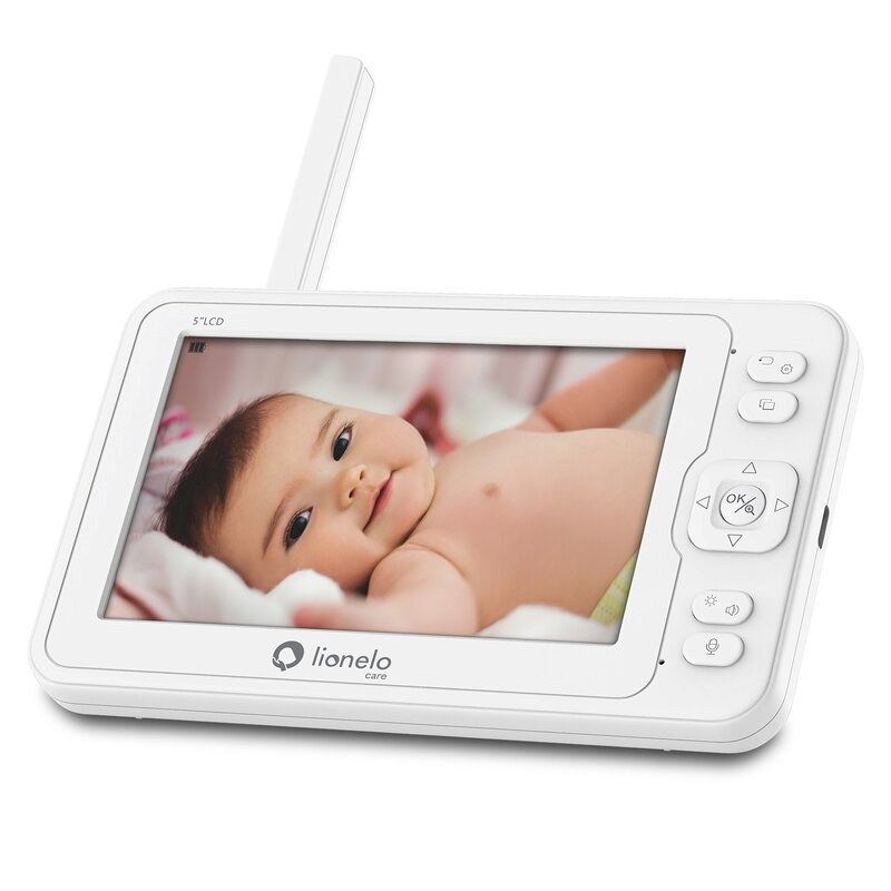 Lionelo - Videofon Babyline 8.3, Cu termometru, Cu melodii, Comunicare in 2 sensuri, Rotire 360 grade, Alb