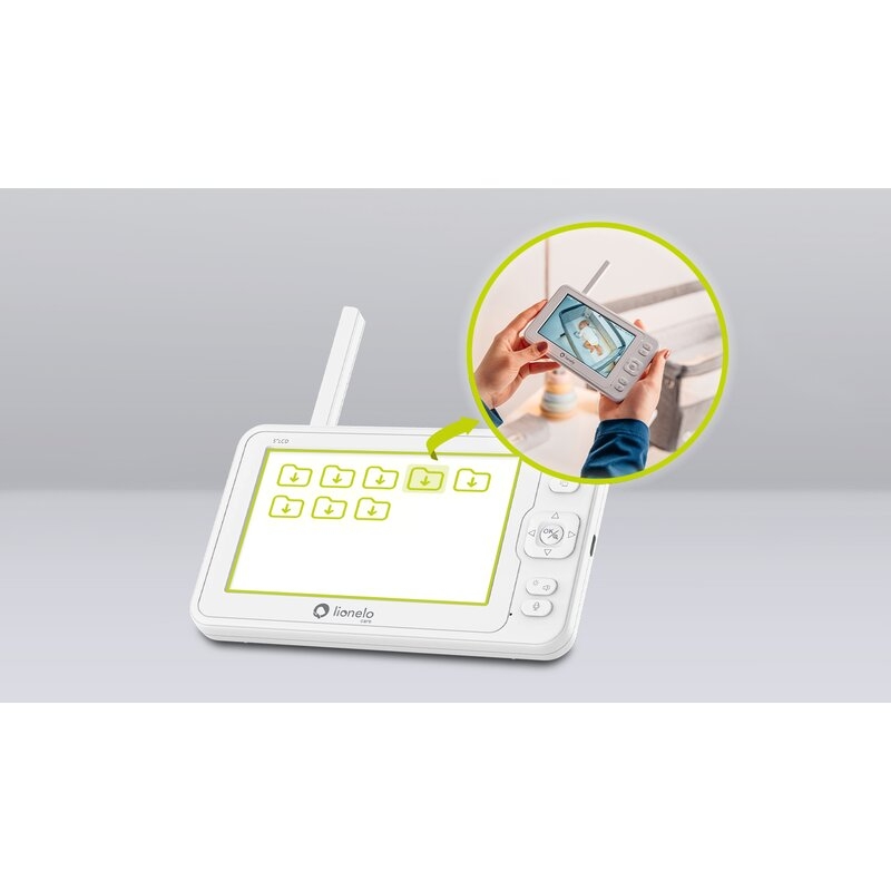 Lionelo - Videofon Babyline 8.3, Cu termometru, Cu melodii, Comunicare in 2 sensuri, Rotire 360 grade, Alb