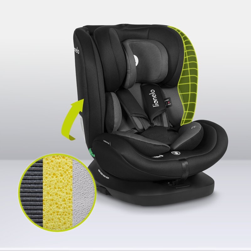 Lionelo - Scaun auto Bastiaan i-Size, 4 in 1, Protectie laterala, Cu spatar inclinabil in 4 pozitii, Cu tetiera reglabila in 7 pozitii, Rotire 360 grade, Top Tether, 0-36 Kg, 40-150 cm, Cu Isofix, Conform cu standardul european de securitate ECE R129/03,
