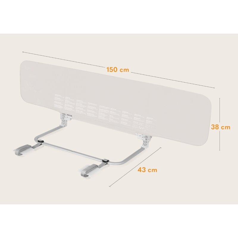 Bariera de protectie pentru pat, Lionelo, Lora XL, Pliabila, Sistem de blocare StandSafe, Geanta de transport inclusa, 150x46 cm, Conform cu BS 7972:2001+A1:2009, Bej