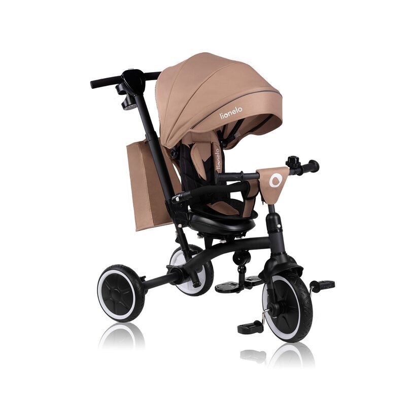 Tricicleta copii, Lionelo, Tris Plus, Ultrapliabila, Multifunctionala, Pana la 25 kg, Inclinare spatar in fata si in spate, Suport picioare, Control al directiei, Scaun reversibil, Rotire 360 grade, Conform cu EN71, 9 luni-5 ani, Bej