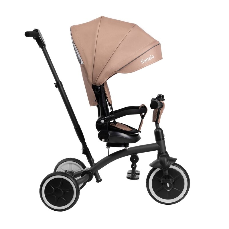 Tricicleta copii, Lionelo, Tris Plus, Ultrapliabila, Multifunctionala, Pana la 25 kg, Inclinare spatar in fata si in spate, Suport picioare, Control al directiei, Scaun reversibil, Rotire 360 grade, Conform cu EN71, 9 luni-5 ani, Bej