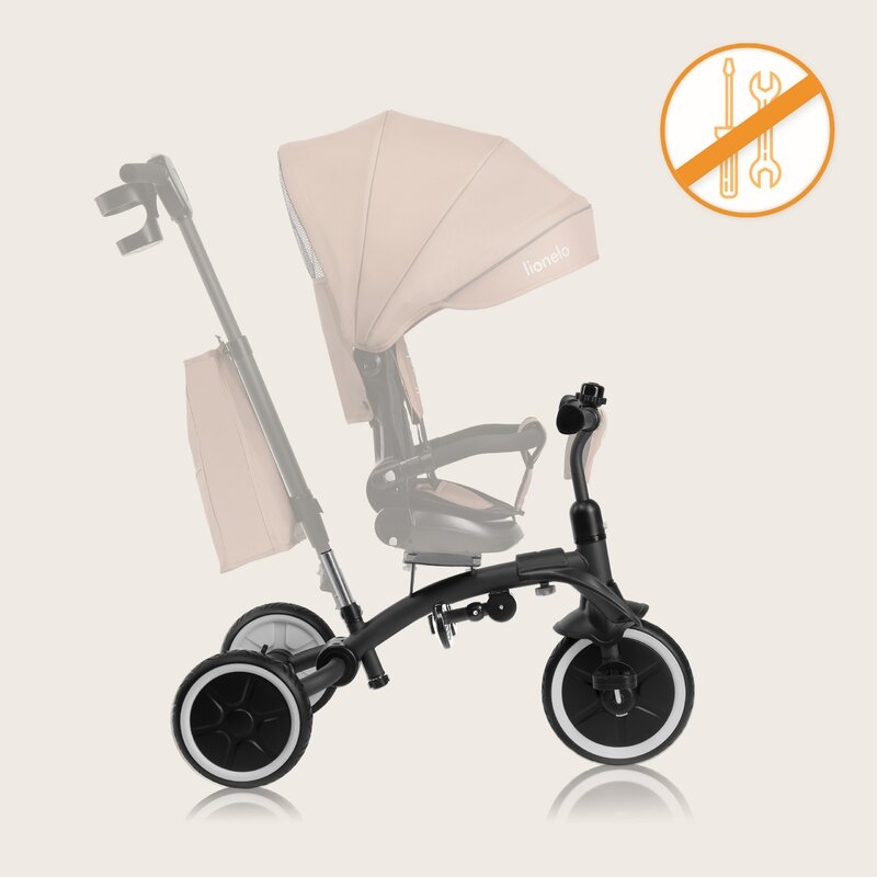 Tricicleta copii, Lionelo, Tris Plus, Ultrapliabila, Multifunctionala, Pana la 25 kg, Inclinare spatar in fata si in spate, Suport picioare, Control al directiei, Scaun reversibil, Rotire 360 grade, Conform cu EN71, 9 luni-5 ani, Bej