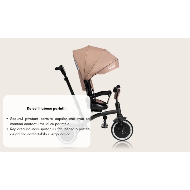 Tricicleta copii, Lionelo, Tris Plus, Ultrapliabila, Multifunctionala, Pana la 25 kg, Inclinare spatar in fata si in spate, Suport picioare, Control al directiei, Scaun reversibil, Rotire 360 grade, Conform cu EN71, 9 luni-5 ani, Gri