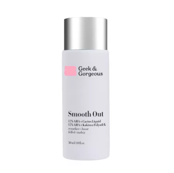 Lotiune exfolianta cu AHA 12% si extract de cactus Smooth Out, 30ml, Geek&Gorgeous