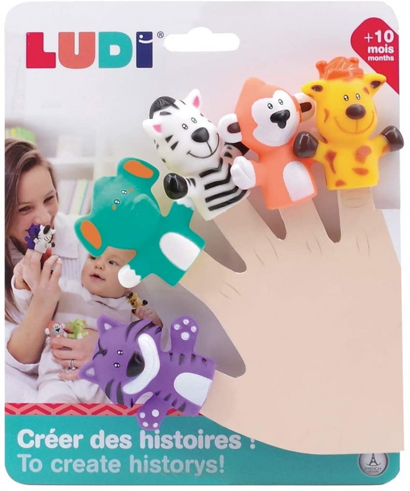 LUDI Set 5 marionete deget „SAFARI ANIMALS”