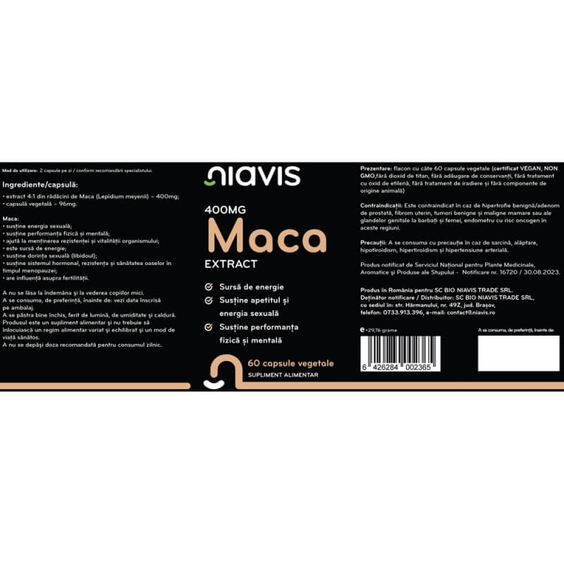Maca extract, 400 mg, 60 capsule, Niavis