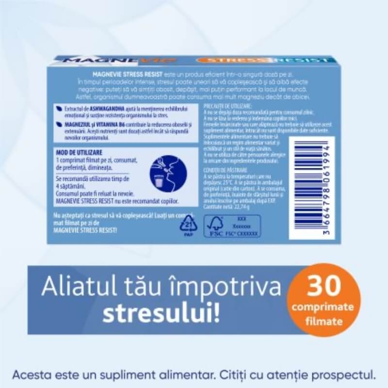 MagneVie Stress Resist Ashwagandha, 30 comprimate filmate, Sanofi