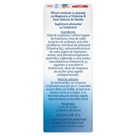 Aktiv Magneziu 375 mg Direct + Vitaminele B6 + B12 + Acid folic, 20 plicuri, Doppelherz