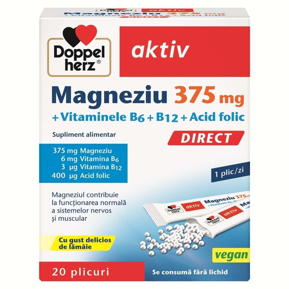 Aktiv Magneziu 375 mg Direct + Vitaminele B6 + B12 + Acid folic, 20 plicuri, Doppelherz