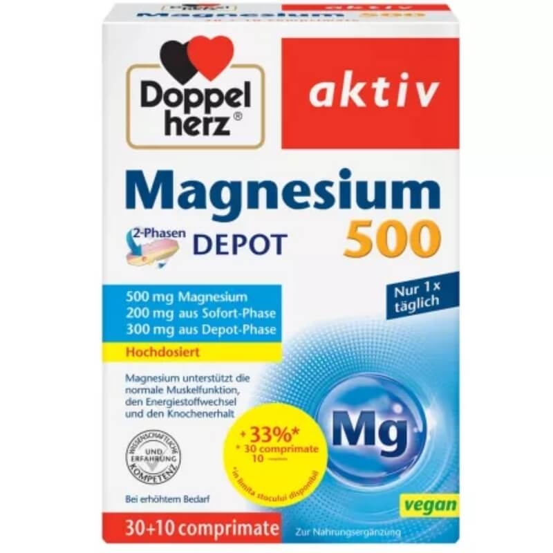 Magneziu 500 mg Aktiv, 30 + 10 comprimate, Doppelherz