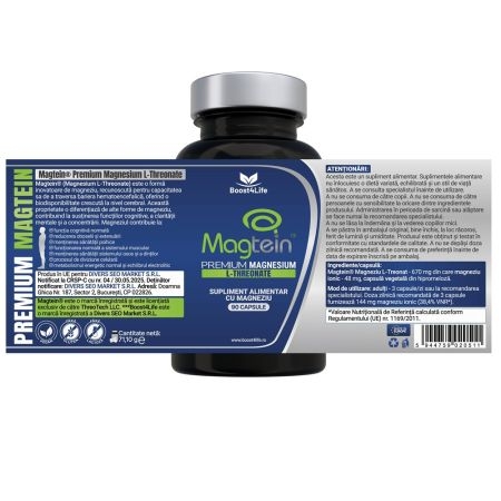 Magtein magneziu L-Treonat Premium 670 mg, 90 capsule, Boost4Life Magtein magneziu L-Treonat Premium 670 mg, 90 capsule, Boost4Life