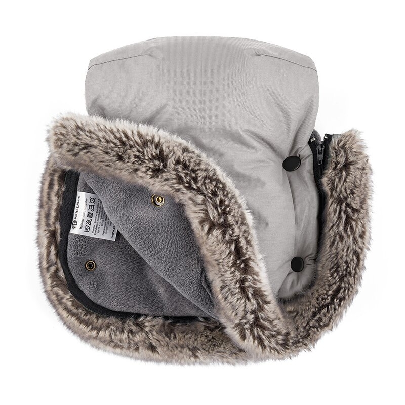 Manusi calduroase pentru carucior, Petite&Mars, Furry, Cu blanita detasabila, Pentru vremea rece, Potrivite pentru orice carucior, Impermeabile, Inchidere prin capse, Champagne Shower