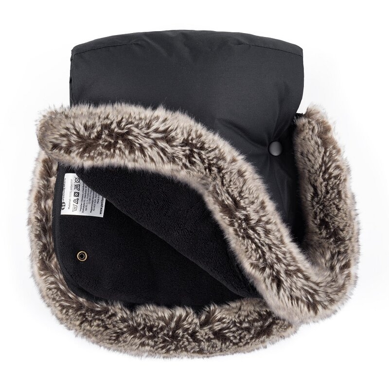 Manusi calduroase pentru carucior, Petite&Mars, Furry, Cu blanita detasabila, Pentru vremea rece, Potrivite pentru orice carucior, Impermeabile, Inchidere prin capse, Forever Black