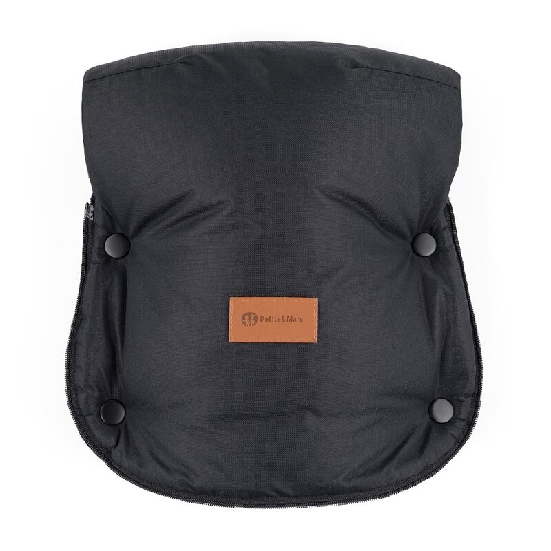 Manusi calduroase pentru carucior, Petite&Mars, Furry, Cu blanita detasabila, Pentru vremea rece, Potrivite pentru orice carucior, Impermeabile, Inchidere prin capse, Forever Black