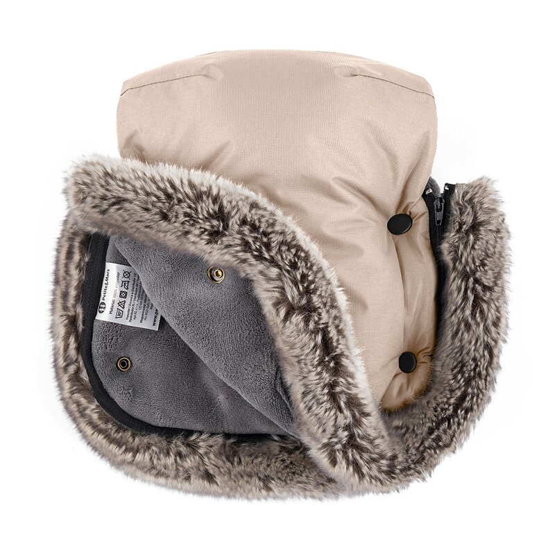 Manusi calduroase pentru carucior, Petite&Mars, Furry, Cu blanita detasabila, Pentru vremea rece, Potrivite pentru orice carucior, Impermeabile, Inchidere prin capse, Rose Petal