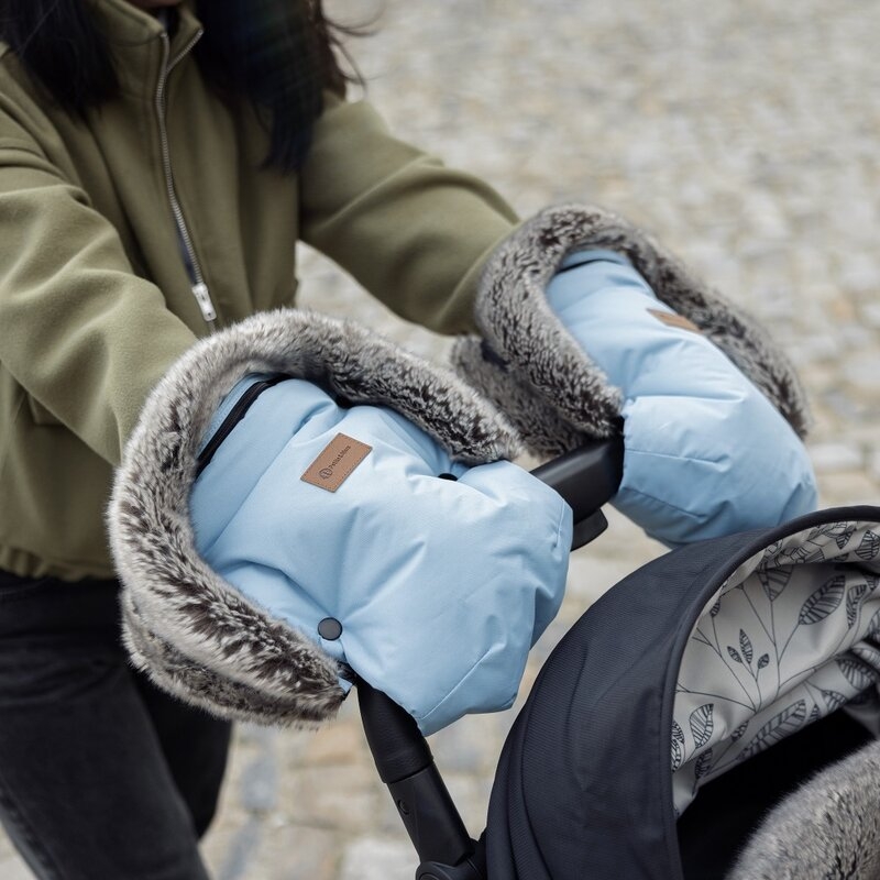 Manusi calduroase pentru carucior, Petite&Mars, Furry, Cu blanita detasabila, Pentru vremea rece, Potrivite pentru orice carucior, Impermeabile, Inchidere prin capse, Rose Petal