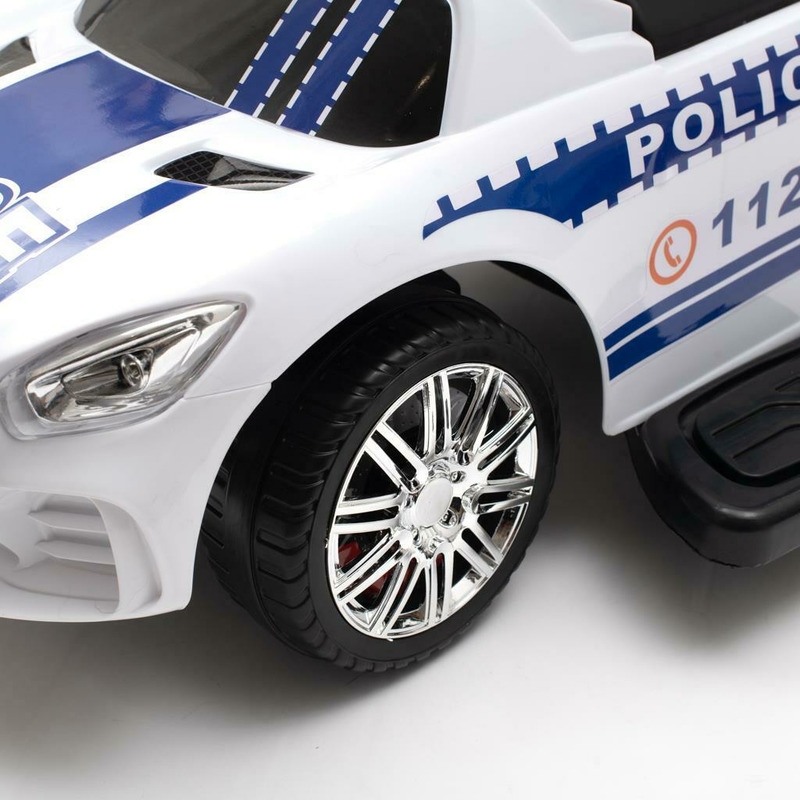 Masinuta de impins Police, Cu maner de impins detasabil, Cu protectii laterale, Cu melodii si claxon, Cu suport jucarii sub sezut, Baby Mix