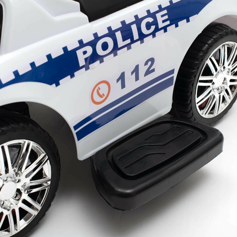 Masinuta de impins Police, Cu maner de impins detasabil, Cu protectii laterale, Cu melodii si claxon, Cu suport jucarii sub sezut, Baby Mix