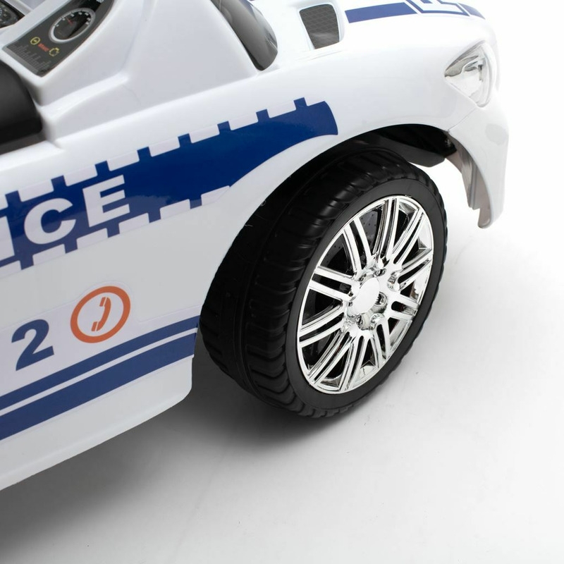Masinuta de impins Police, Cu maner de impins detasabil, Cu protectii laterale, Cu melodii si claxon, Cu suport jucarii sub sezut, Baby Mix