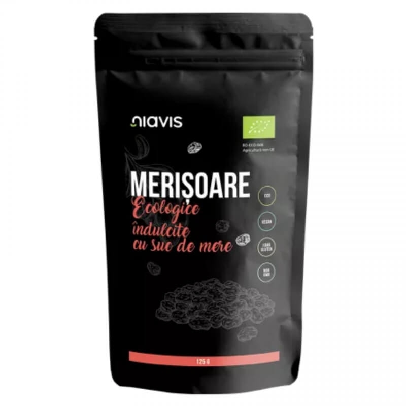 Merisoare ecologice indulcite cu suc de mere, 125 g, Niavis