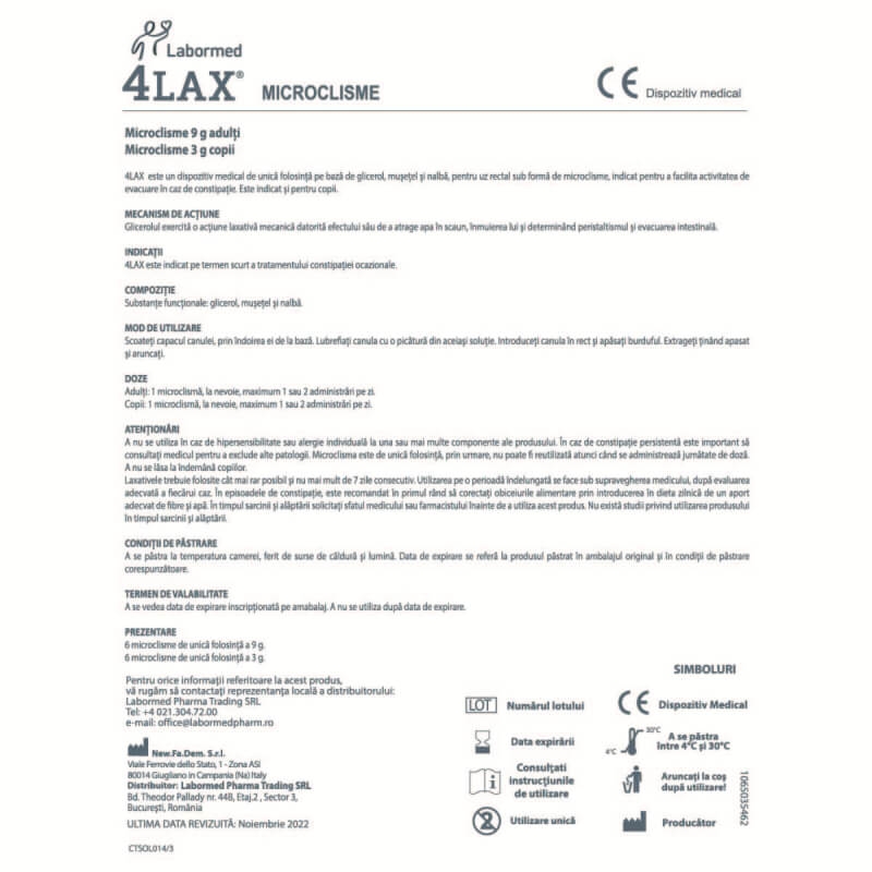 Microclisme adulti 4Lax, 6 unidoze 9 g, Labormed