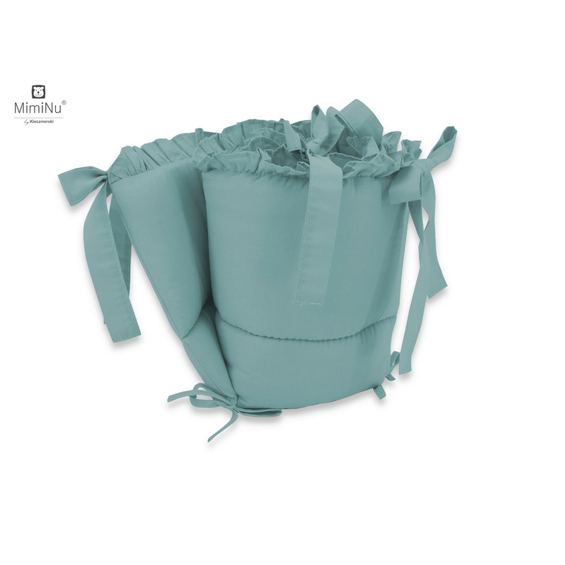 MimiNu - Aparatoare pentru patut 120x60 cm, Cu volanase, Din bumbac certificat Oeko Tex Standard 100, Cu inaltimea de 30 cm, Cu panglici, Colectia Royal, Nepal Green