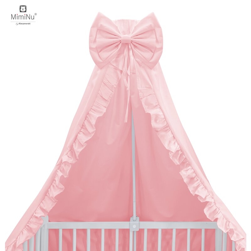 MimiNu - Baldachin pentru patut, cu funda si volanas, 210x145 cm, Colectia Royal, Powder Pink