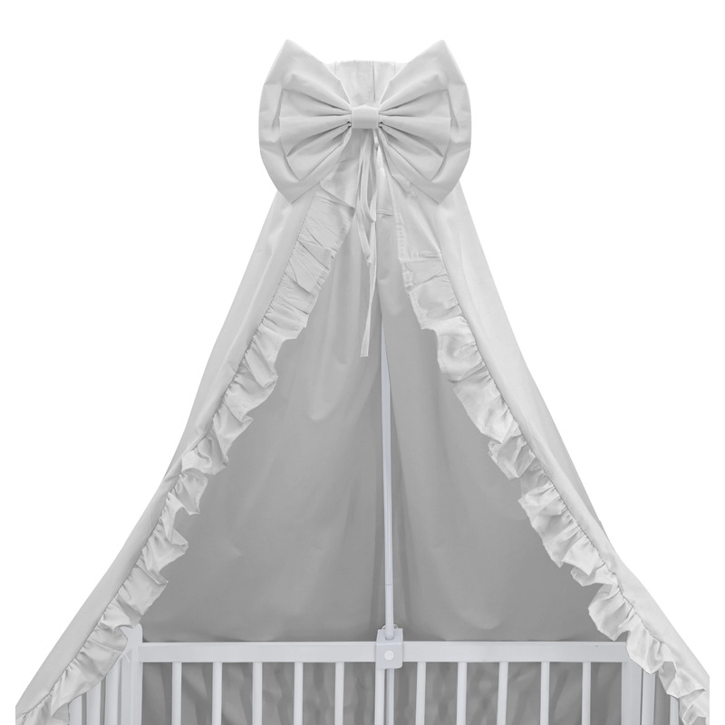 MimiNu - Baldachin pentru patut, cu funda si volanas, 210x145 cm, Material certificat Oeko Tex Standard 100, Colectia Royal, Grey