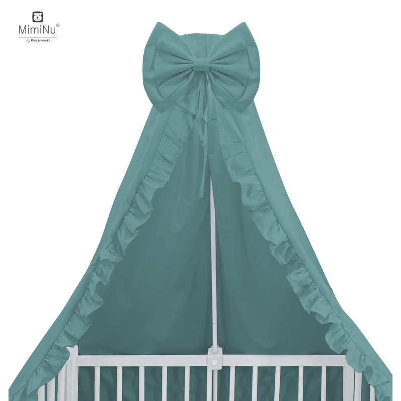 MimiNu - Baldachin pentru patut, cu funda si volanas, 210x145 cm, Material certificat Oeko Tex Standard 100, Colectia Royal, Nepal Green
