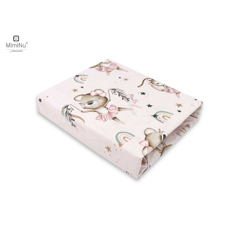 Miminu - Cearceaf cu elastic, Din bumbac certificat Oeko Tex Standard 100, Pentru pat 160x80 cm, Design, Little Ballerina Pink