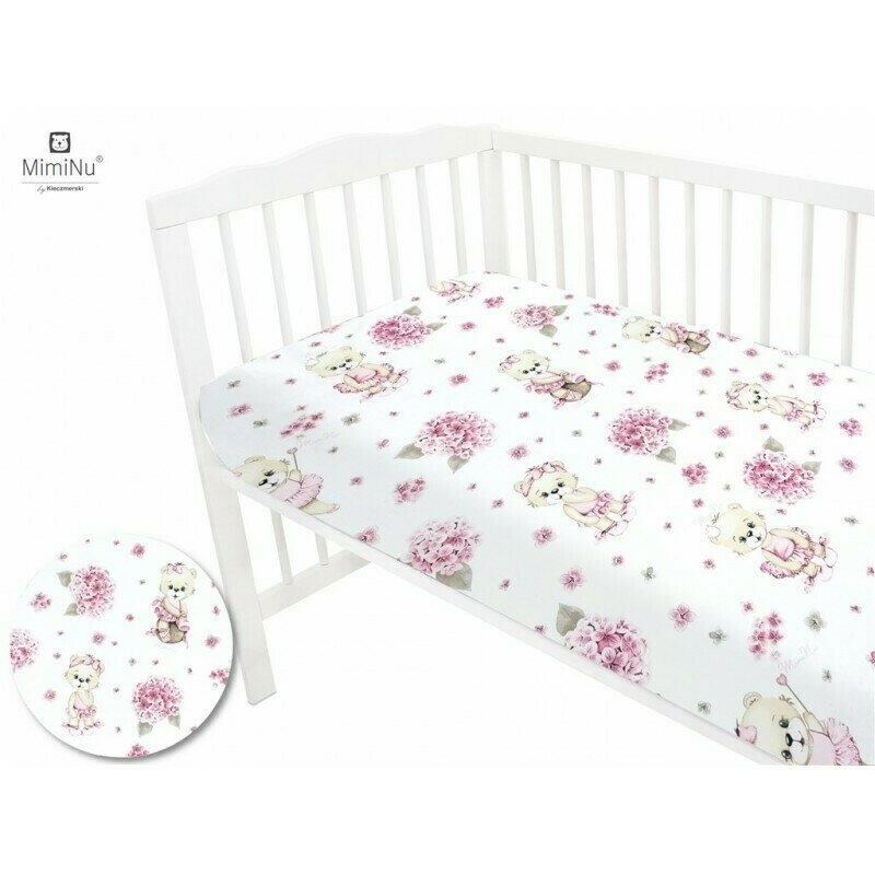 MimiNu - Cearceaf cu elastic, Din bumbac, Pentru pat 160x80 cm, Design, Pink Ballerina
