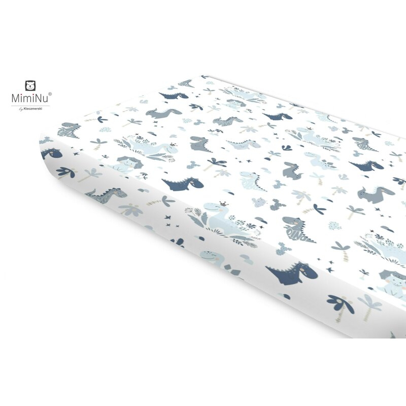 MimiNu - Cearceaf cu elastic, Din bumbac, Pentru pat 160x80 cm, Dino Granat