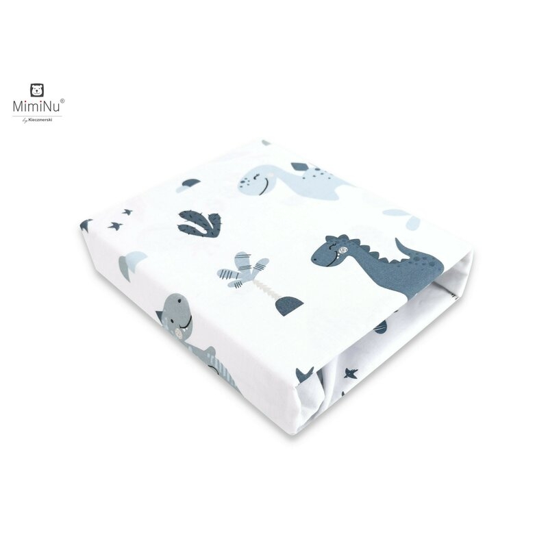 MimiNu - Cearceaf cu elastic, Din bumbac, Pentru pat 160x80 cm, Dino Granat