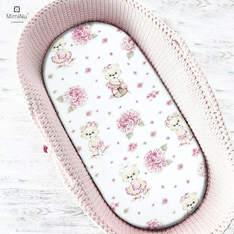 MimiNu - Cearceaf cu elastic pentru landou, carucior si cosulet, Dimensiune 80x45 cm, Din bumbac, Design, Pink Ballerina