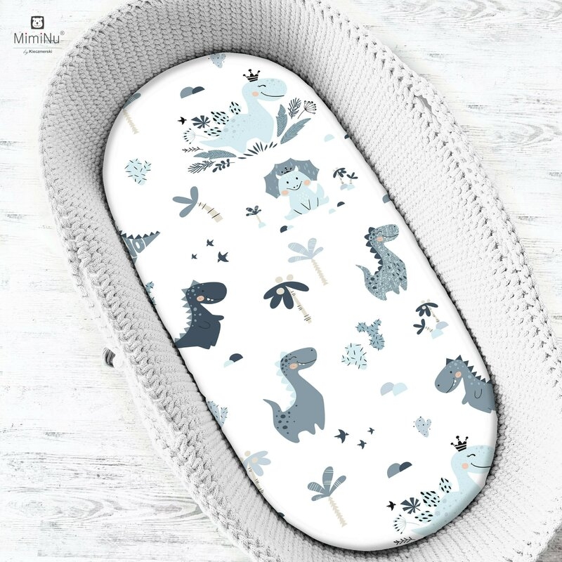MimiNu - Cearceaf cu elastic pentru landou, carucior si cosulet, Dimensiune 80x45 cm, Din bumbac, Dino Granat