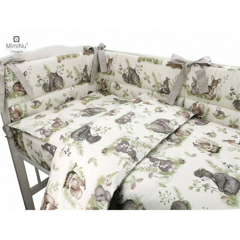 MimiNu - Cearceaf cu elastic pentru patut 120X60 cm, Din bumbac, Design, Calm Forest Natural