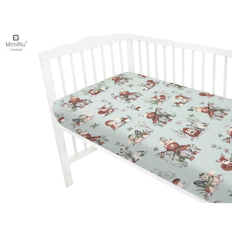 MimiNu - Cearceaf cu elastic pentru patut 140X70 cm, Din bumbac certificat Oeko Tex Standard 100, Design, Let\'s Go Natural