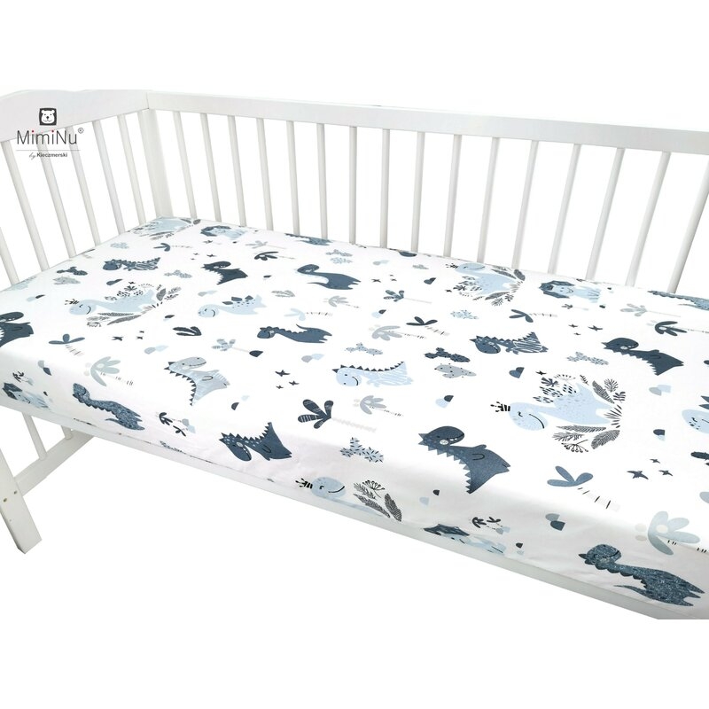 MimiNu - Cearceaf cu elastic pentru patut 140X70 cm, Din bumbac, Dino Granat