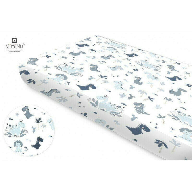 MimiNu - Cearceaf cu elastic pentru patut 140X70 cm, Din bumbac, Dino Granat