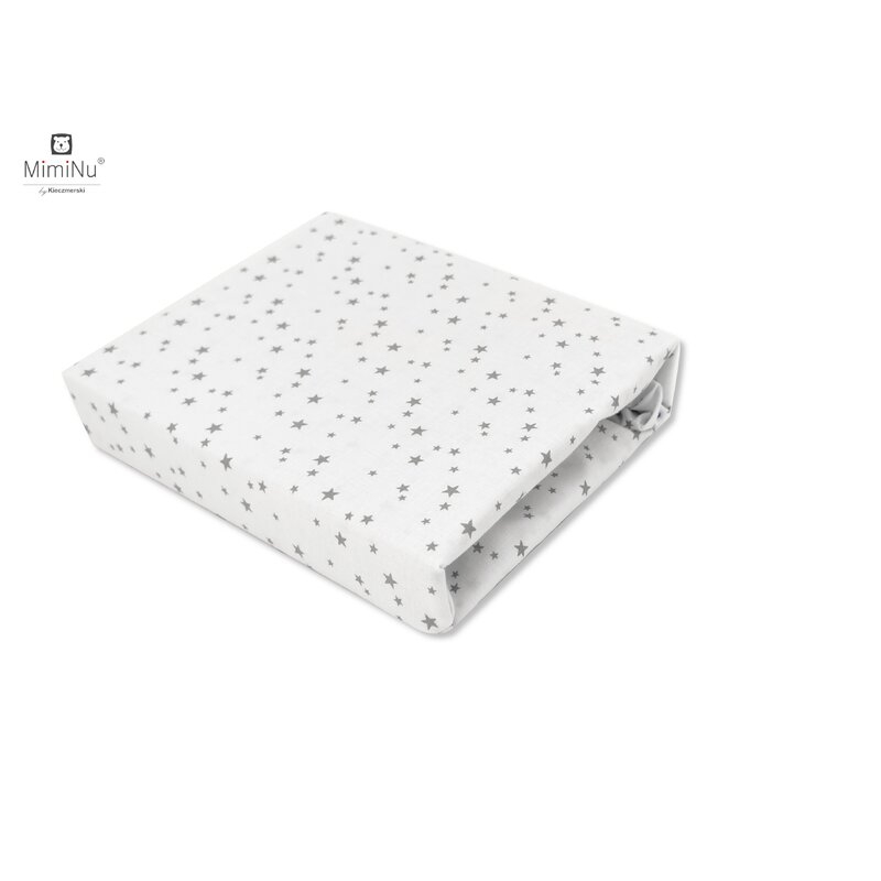 MimiNu - Cearceaf cu elastic pentru patut 140X70 cm, Din bumbac, Mini Gray Stars