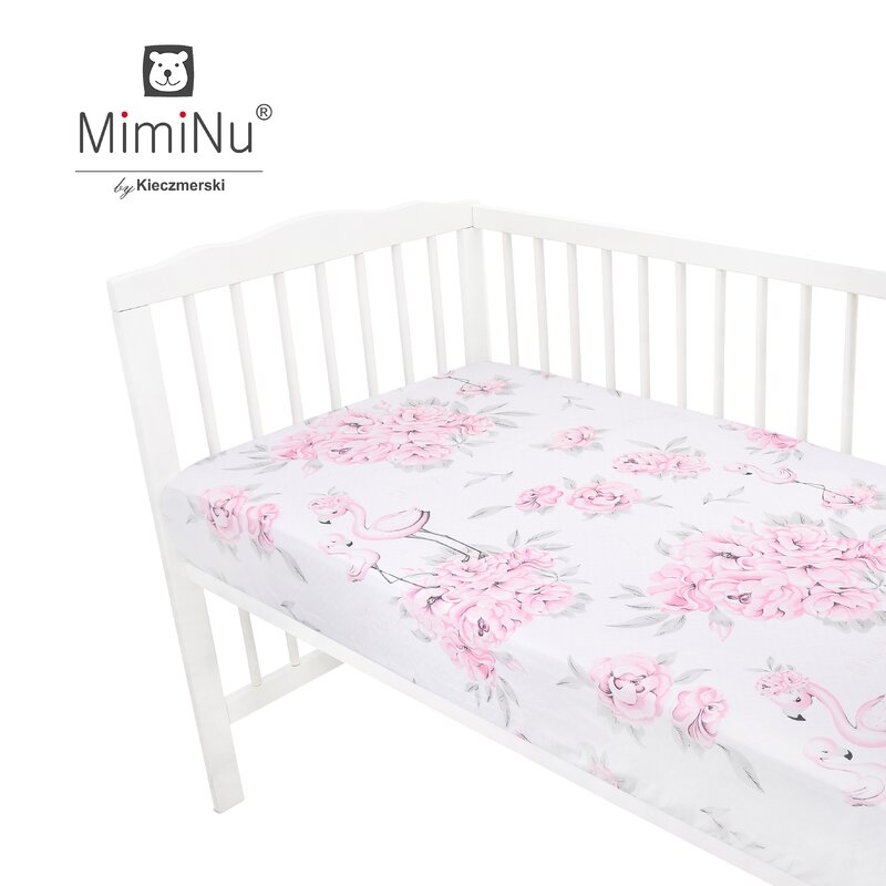MimiNu - Cearceaf cu elastic pentru patut 140X70 cm, Din bumbac, Peonie Pink