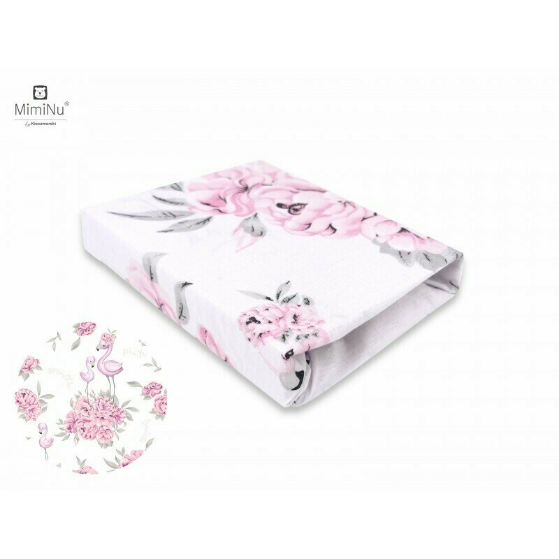 MimiNu - Cearceaf cu elastic pentru patut 140X70 cm, Din bumbac, Peonie Pink