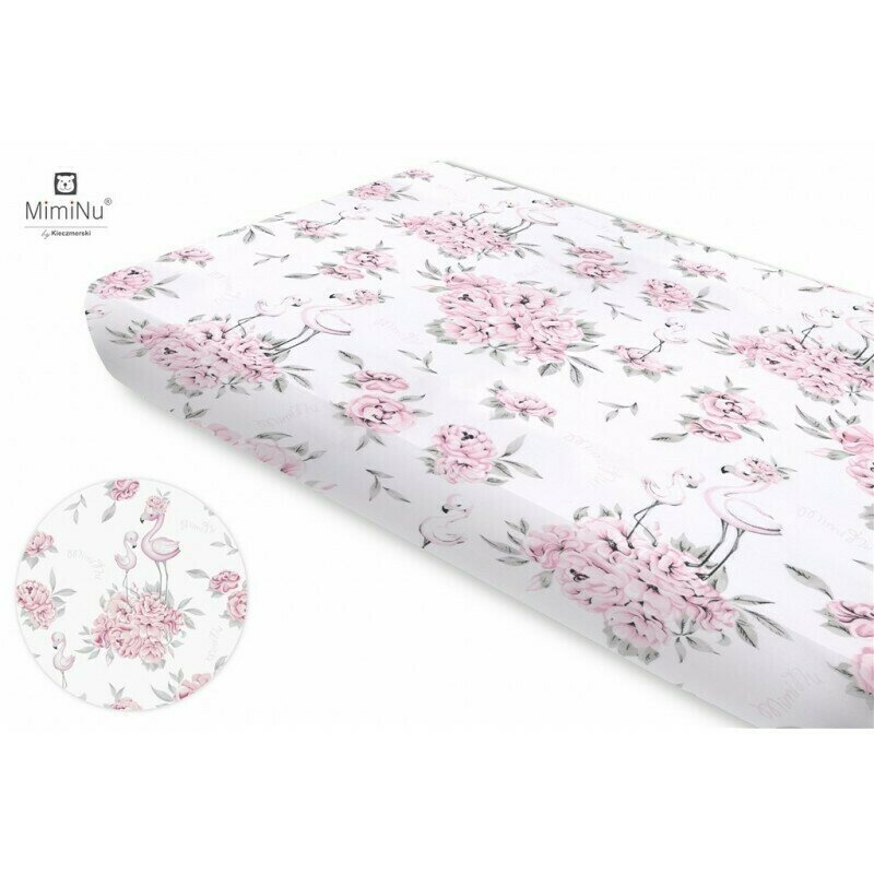 MimiNu - Cearceaf cu elastic pentru patut 140X70 cm, Din bumbac, Peonie Pink