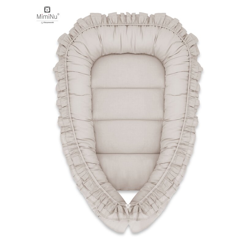 MimiNu - Cosulet bebelus pentru dormit, Baby Nest 75 x 75 cm, Cu Volanase, Colectia Royal, Beige