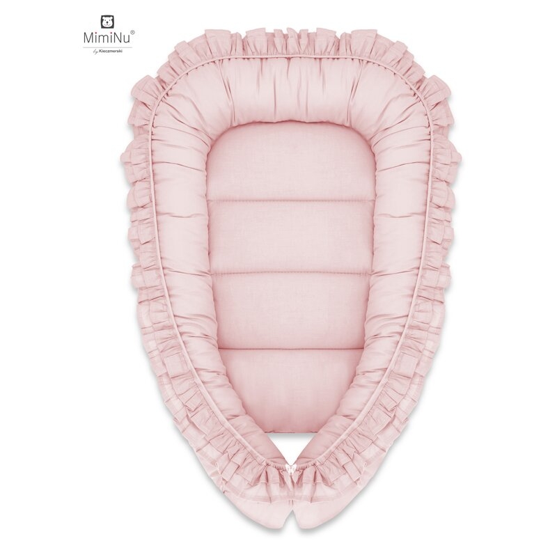 MimiNu - Cosulet bebelus pentru dormit, Baby Nest 75 x 75 cm, Cu Volanase, Colectia Royal, Powder Pink