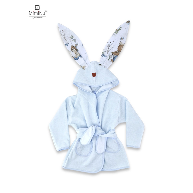 MimiNu - Halat de baie cu urechi 2 - 5 ani, Moale, Cu buzunare, Cu cordon, Din bumbac si thermo fleece, Materiale certificate Oeko Tex Standard 100, Design, Let\'s Go Blue