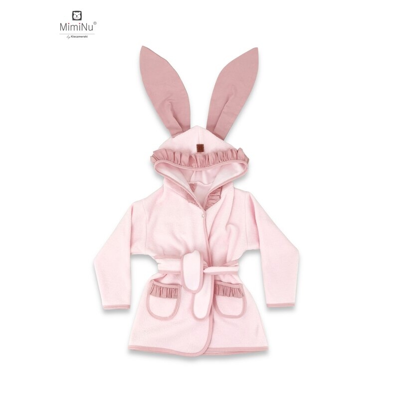Halat de baie cu urechi 6 - 36 luni, Moale, Cu volanase, Cu buzunare, Cu cordon, Colectia Royal, Powder Pink, MimiNu